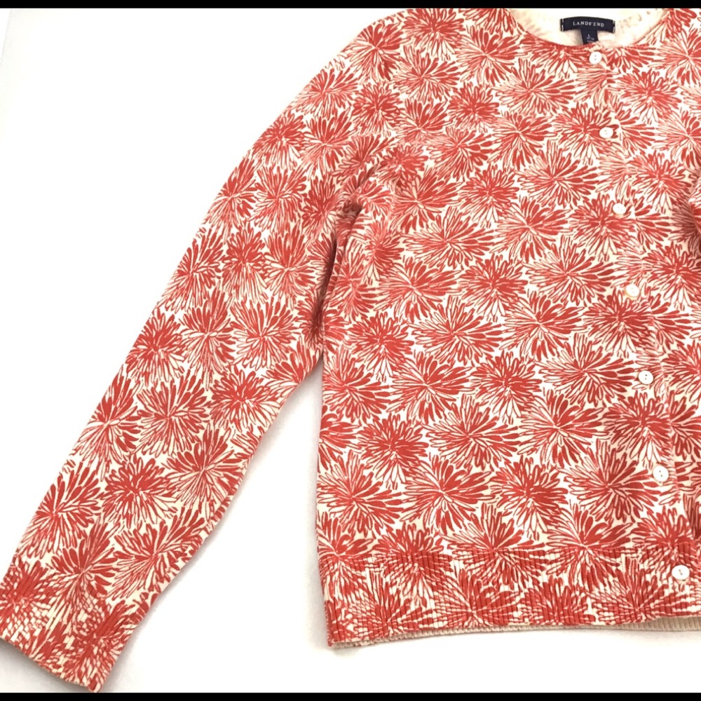 LANDS END Cardigan Sweater Orange Spice Sz L 14/16